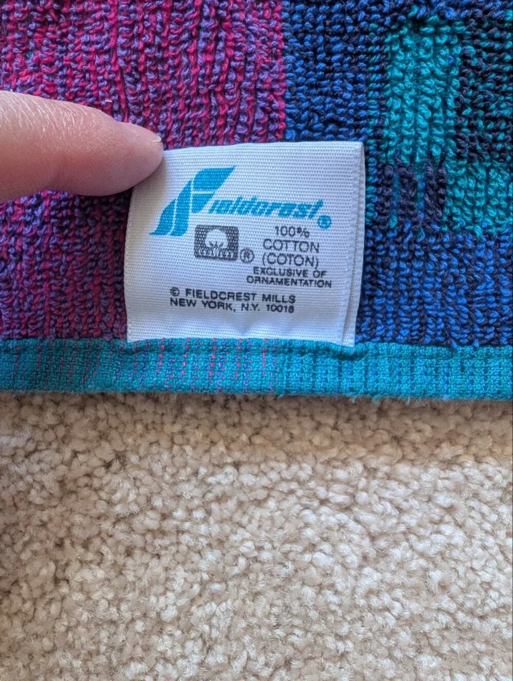 Vintage Fieldcrest Teal Green Purple Aztec Southwestern Cotton Bath Towel